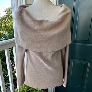 NWT Alex Marie Anamae Oatmeal Fold-Over Sweater Rabbit Hair Blend L Cozy Sexy